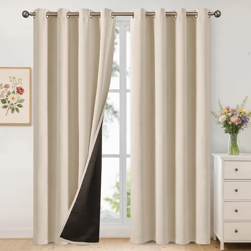 Vista 178 de YoungsTex - Cortinas 100% opacas para dormitorio, con aislamiento térmico y ojales, cortinas oscuras negras con capa pesada para ventana de sala