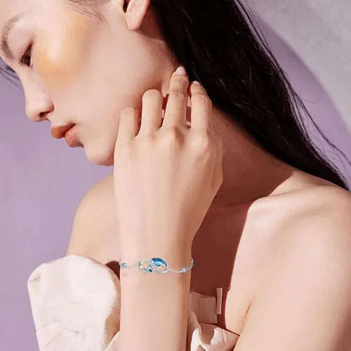 Vista 6 de Pulsera de delfín para mujer, de plata de ley, tobilleras de delfín, impermeables, hipoalergénicas, dijes de cristal, regalo único de Navidad