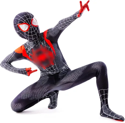Vista 2 de PUNKSUIT Disfraz de superhéroe para niños, estilo 3D, de elastano, disfraz de Halloween y cosplay
