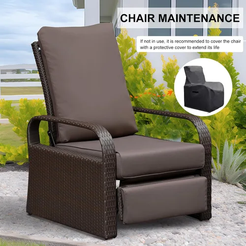 Vista 7 de Babylon Sillón reclinable de mimbre para exteriores, silla reclinable ajustable para patio con cojines de 14 cm de grosor y otomana, resistente a