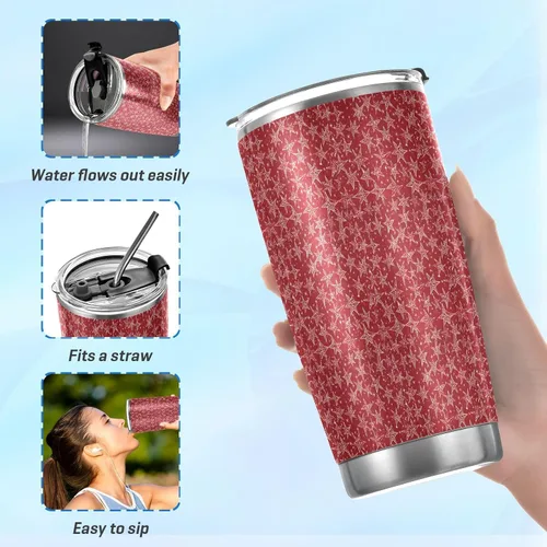 Vista 6 de Red and White Stars Stainless Steel water bottle with straw with Lid and Straw travel mug for camping leakproof insulated tumbler termo para bebidas