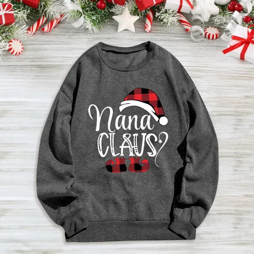 Vista 2 de Sudaderas de abuela para mujer, suéter de Navidad para mujer, estampado de manga larga, cuello redondo, camiseta suelta