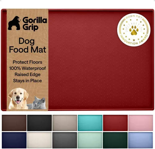 Vista 15 de GORILLA GRIP Alfombrilla para mascotas 100% impermeable con bordes elevados de silicona sin BPA, alfombrillas para comida de gatos y perros que Menta