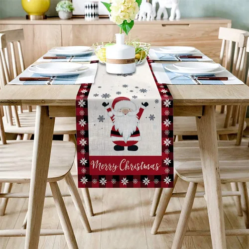Vista 2 de Libaoge Camino de mesa de gnomo navideño de arpillera para decoración del hogar, manualidades para cenas familiares, fiestas, Acción de Gracias