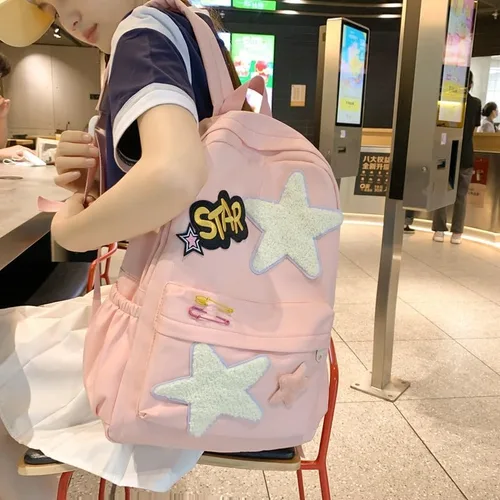 Vista 3 de Linda mochila para mujeres y hombres, diseño Kawaii Y2K moderno colorido Harajuku senderismo mochila de viaje mochila estética mochila, Estrella