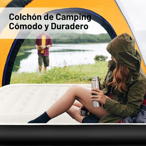 Vista 8 de Colchón de aire Queen con bomba incorporada, cama inflable elevada de 16 pulgadas para hogar e invitados, colchón inflable autoinflable con parte