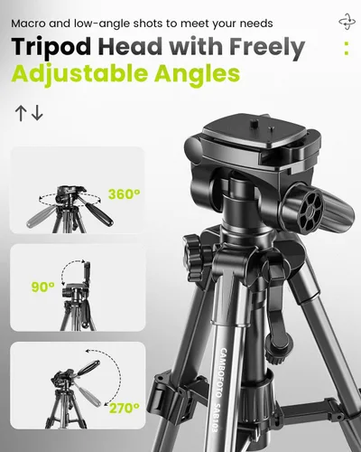 Vista 5 de CAMBOFOTO Trípode para cámara de 30", Trípode profesional de aluminio resistente para cámara sin espejo/DSLR/Teléfono celular/Videocámara