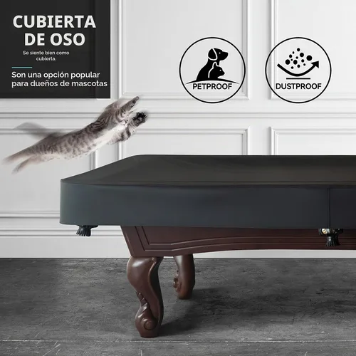 Vista 4 de Funda de mesa de billar de cuero sintético resistente, fundas impermeables y resistentes a desgarros para mesa de billar de 7/8/9 pies (7 pies/negro)