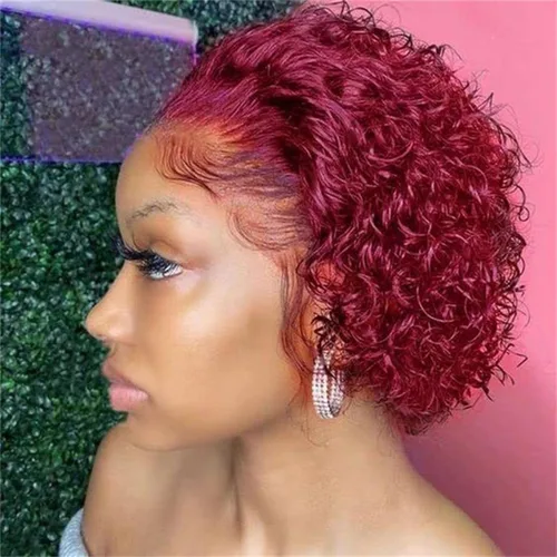Vista 7 de INSTASTYLE Pelucas rubias degradadas con encaje frontal de 6 pulgadas, cabello humano de 13 x 1, corte Pixie, pelucas cortas rizadas de encaje HD