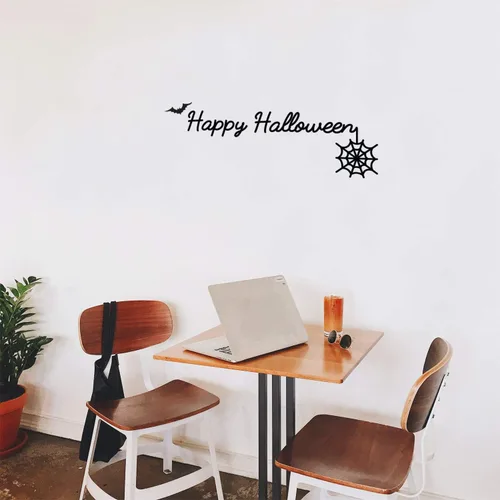 Vista 2 de Calcomanía de vinilo para pared, diseño cursivo de Feliz Halloween, 14 x 40 pulgadas, decoración divertida de letras de temporada, para niños