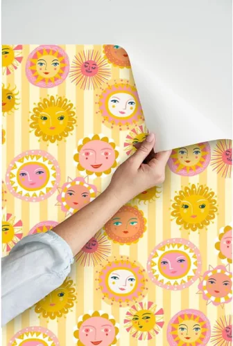 Vista 3 de Despegar y pegar papel tapiz muestra – Círculos de pequeña escala del sol, rayos de sol meteorológico, habitación de los niños, papel tapiz