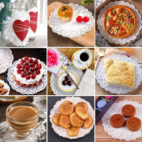 Vista 7 de Doilies para bandejas de postre 250 piezas de papel de varios tamaños