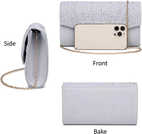 Vista 7 de Bolso de noche para mujer, bolso de mano con diamantes de imitación, lentejuelas con purpurina, bolso cruzado para mujer, fiesta de boda