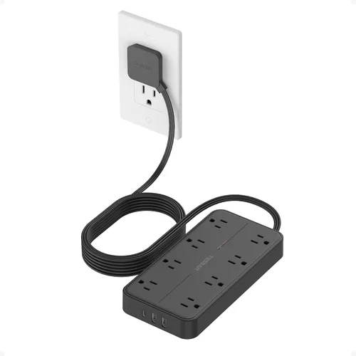 Vista 12 de TESSAN - Protector contra sobretensiones, cable de extensión de enchufe plano de 5 pies Negro