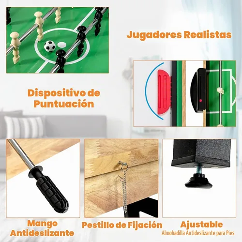 Vista 6 de GYMAX Mesa de Juegos Múltiples, Mesa de Juegos Combinada 10 en 1 con Mesa de Futbolín, Hockey, Mesa de Billar, Ping Pong, Shuffleboard, Bolos y 4