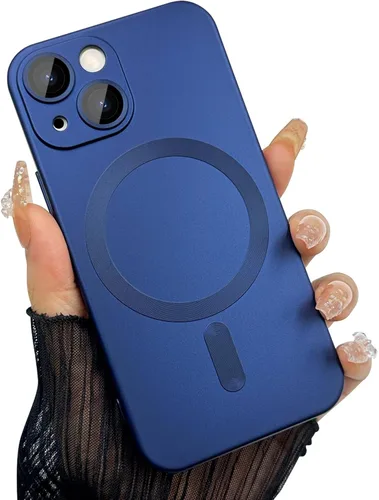 Vista 9 de ankofave Funda magnética para iPhone 13 Mini para mujer, diseño de brillo metálico suave mate con protector de lente de cámara, compatible con Negro