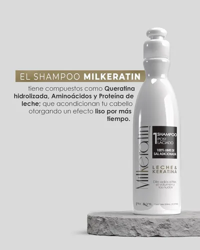 Vista 7 de Prokpil Milkeratin Step 1 Champú sin sal Cuidado posalisado sin parabenos sin encrespamiento Champu Pos Laciado Libre de parabenos Sin Sal