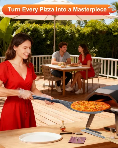 Vista 6 de Juego de 2 accesorios para horno de pizza, cepillo para pizza, rastrillo de ceniza con mango de madera de caucho, cepillo de horno de pizza duradero