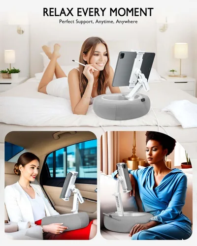 Vista 2 de Soporte de almohada para tableta, compatible con Kindle de 4.7 a 12.9 pulgadas, iPad, teléfono/tableta, Google, soporte giratorio de 360° para cama