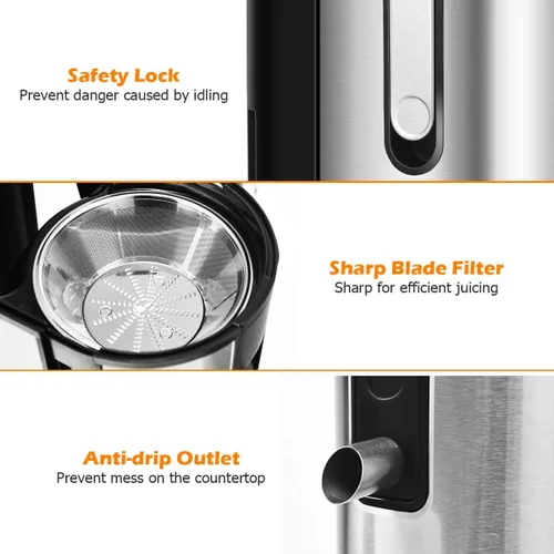 Vista 7 de COSTWAY Máquinas exprimidoras con boca de 2.5 pulgadas de ancho, extractor de exprimidor de 400 W con control de doble velocidad y protección contra