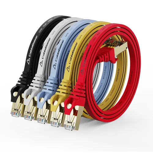 Vista 10 de CableGeeker Cables Ethernet planos blindados Cat8, 1 pie, paquete de 5, todo negro Negro (All-Black)