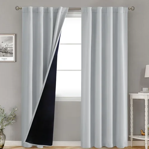 Vista 49 de BGment Cortinas 100% opacas beige de 63 pulgadas de largo con forro aislante térmico, bolsillo para varilla y lengüeta trasera de doble capa