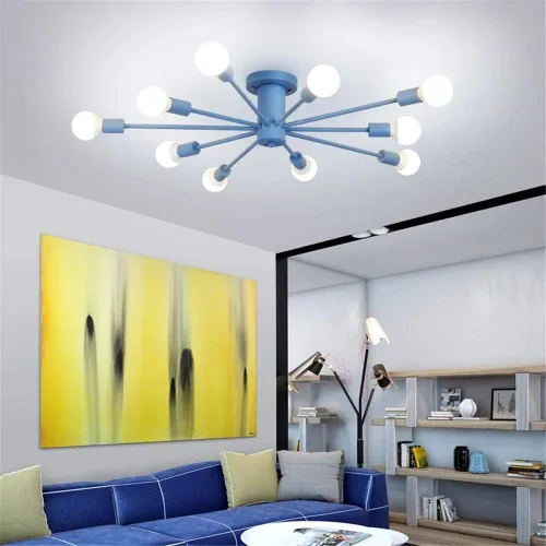 Vista 3 de RUNNUP Lámpara de techo Sputnik de montaje semiempotrado nórdico contemporáneo, colorido, 10 luces, lámpara de suspensión de metal para cocina, sala