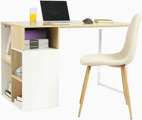 Vista 7 de Homy Casa Mid-Century - Juego de sillas de comedor tapizadas, sillas de cocina con patas de metal, sillas laterales con tapicería de Beige