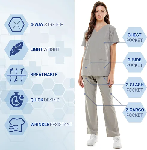Vista 5 de MEDPIA Scrub Sets for Women and Man Medical Nursing Uniform Pants 4-Way Stretch & 8-Pocket