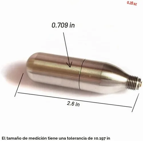 Vista 2 de Cartuchos de CO2 recargables para soda/paintball (paquete de 1), 0.28 oz, cápsulas recargables con rosca UNF 3/8-24