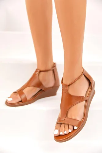 Vista 4 de TINSTREE Women Wedge Sandal Comfort Ankle Strap Heeled Sandal Open Toe Sandals with Zipper