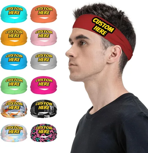 Vista 45 de Diadema deportiva personalizada para añadir cualquier foto texto, logotipo, personalizable, bandas elásticas que absorben la humedad para mujeres