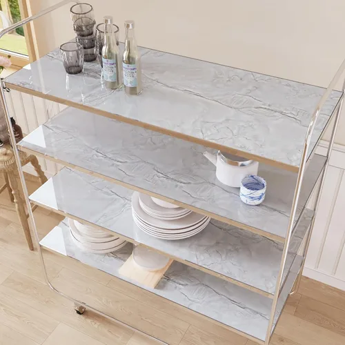 Vista 7 de CRE8TIVE Papel tapiz de mármol blanco y gris brillante de 24 x 354 pulgadas, tamaño grande, para despegar y pegar, papel de contacto de mármol
