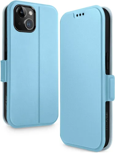 Vista 12 de OCASE Funda tipo cartera para iPhone 15, funda delgada de piel sintética, ranuras para tarjetas, bloqueo RFID, soporte de soporte, funda de teléfono
