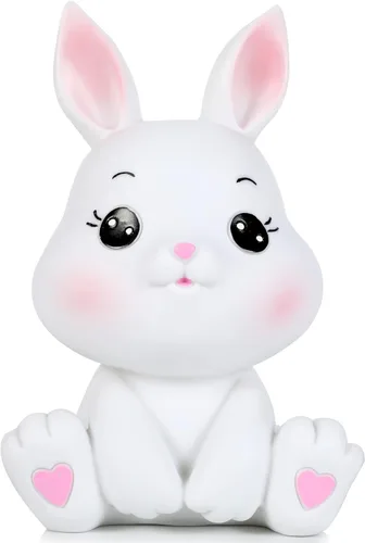 Vista 8 de H&W Little Bunny - Alcancía con diseño de conejo, el mejor regalo de cumpleaños, color rosa