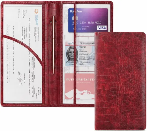 Vista 10 de Yarnic Titular de la tarjeta de registro y seguro del titular del registro del automóvil y del seguro, Negro cocodrilo, Moderno