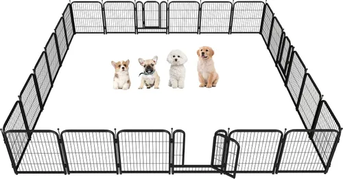 Vista 13 de Corralito de metal para perros, 24 pulgadas de altura, 16 paneles, valla ideal para perros grandes, medianos y pequeños, para interiores