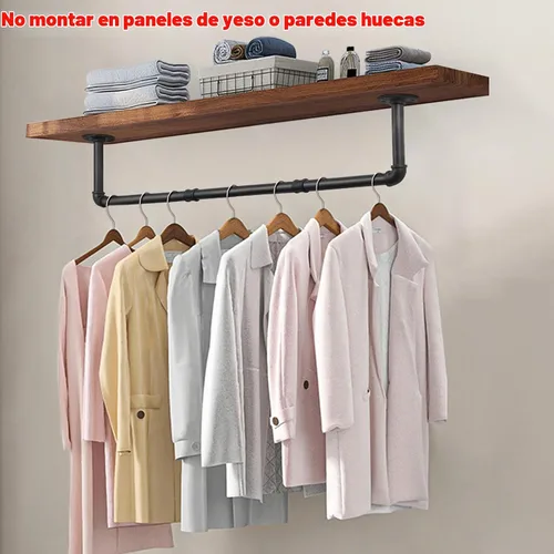 Vista 4 de Livabber Perchero Industrial de Tubería para Ropa, Perchero de Hierro Resistente Desmontable Montado en Pared, Barra de Ropa Rústica que Ahorra