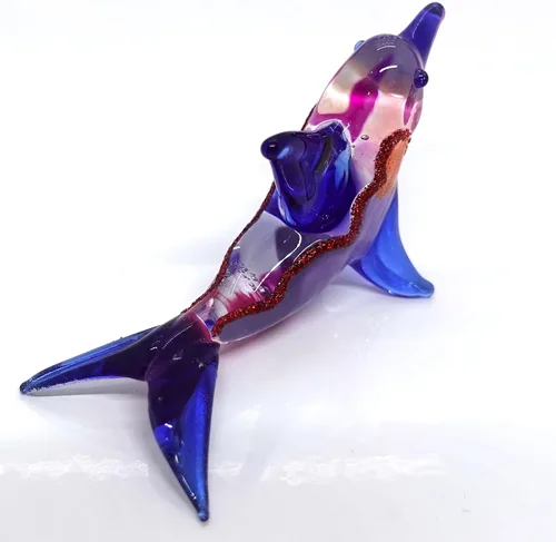 Vista 6 de Figuras artísticas de cristal soplado a mano en miniatura de delfín, animales marinos, océano, regalo coleccionable para decoración del hogar