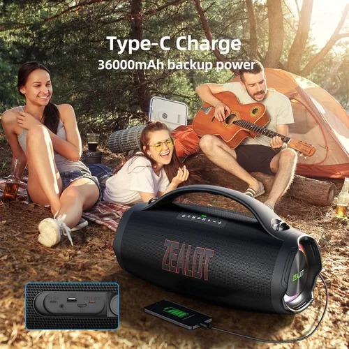 Vista 7 de ZEALOT Altavoz Bluetooth Portátil, Altavoz Bluetooth Inalámbrico de 160W RMS, Parlante/Bocinas Bluetooth, IPX6 Impermeable