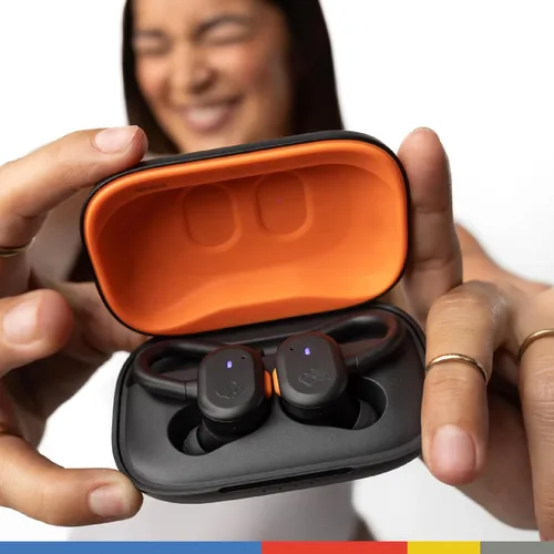 Vista 5 de Auriculares Skullcandy Push Active inalámbricos, auriculares Bluetooth, aislamiento de ruido, 44 horas de batería, gancho seguro sobre la oreja