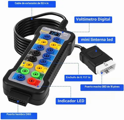 Vista 8 de Caja de ruptura OBD2 KAWISH Detector de protocolo OBDII Auto de 16 pines con pantalla LCD para detección de comunicación de protocolo