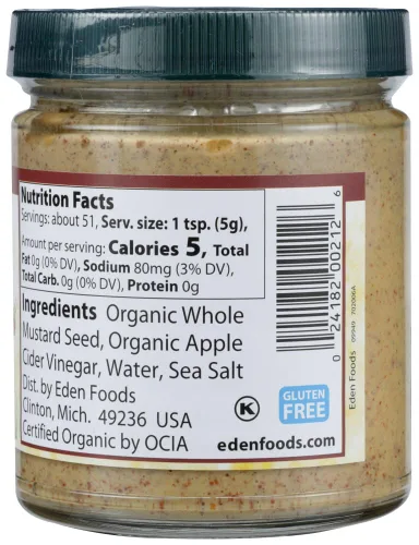 Vista 3 de Eden Foods, Mostaza marrón orgánica, paquete de 2 de 9 onzas