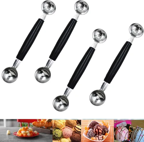 Vista 6 de Paquete de 2 cucharas de bola de helado de fruta de doble extremo, bola de fruta de acero inoxidable 430, bolas de melón redondas lisas para sandía