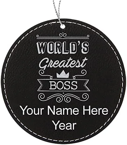 Vista 3 de LaserGram Adorno de Navidad personalizado, el jefe más grande del mundo, piel sintética, idea de regalo personalizada grabada con láser