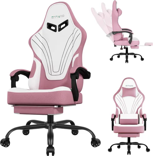 Vista 11 de Silla de juegos, sillas de juegos grandes y altas para adultos con reposapiés y soporte lumbar, cómoda silla de computadora de tela ergonómica