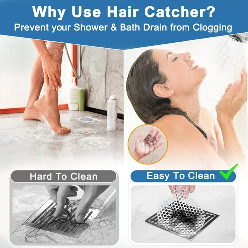 Vista 2 de INVIHUG, 25 Pack, Adhesivos de Malla Desechables para Recogedor de Pelo en la Drenaje de Ducha, Recogedor de Pelo Desechable para Drenaje. (Blanco)