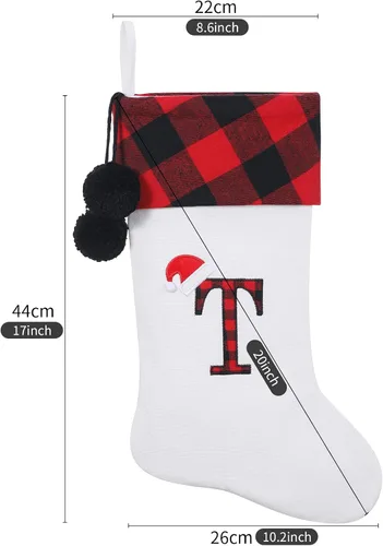 Vista 2 de Calcetines de Navidad bordados con monograma inicial de 20 pulgadas, decoración de Navidad, calcetines personalizados, decoración de temporada