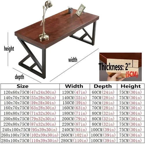 Vista 3 de Mesa industrial moderna de madera maciza, escritorio de computadora para oficina en casa, escritorio de estudio con soporte de metal y panel