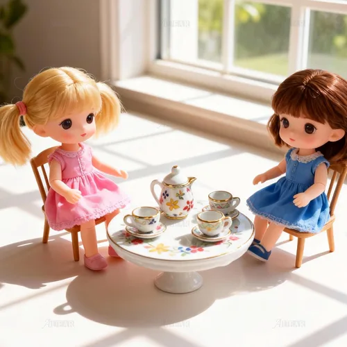 Vista 5 de AUEAR, Juego de 15 piezas de té de porcelana en miniatura 1:12 Miniatur Plato Taza Plato Accesorios Clásicos de Cocina (Patrón de Hoja Dorada)